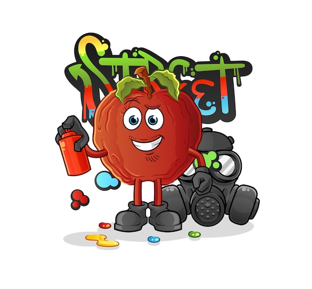 The rotten apple graffiti artist vector. cartoon character