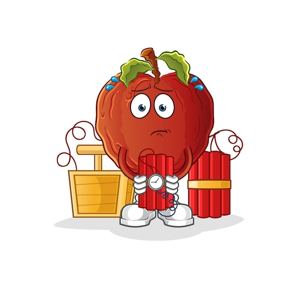 The rotten apple holding dynamite character. cartoon mascot vector