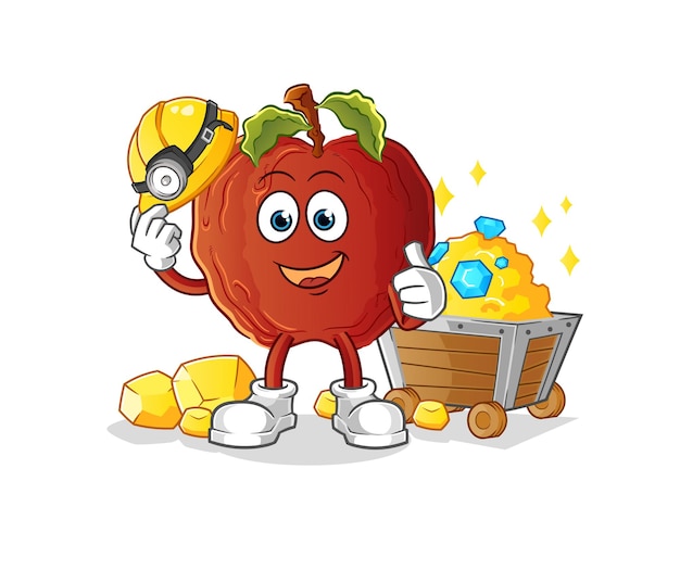 The rotten apple miner with gold character. cartoon mascot vector