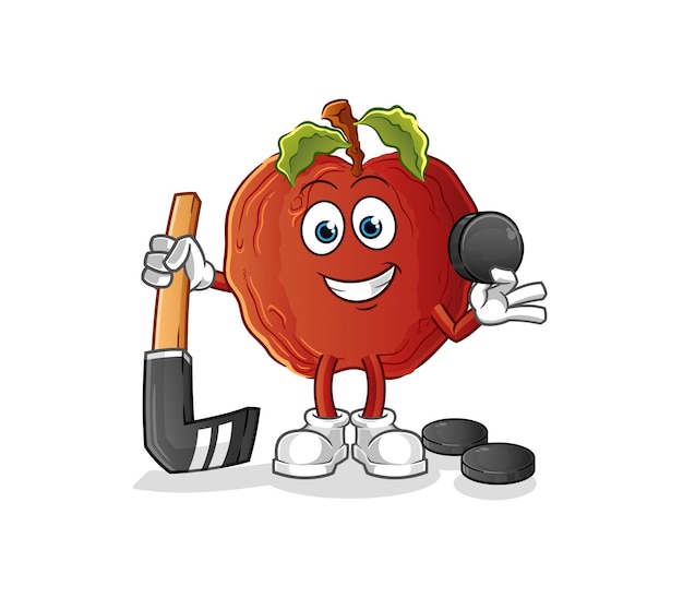 The rotten apple playing hockey vector. cartoon character