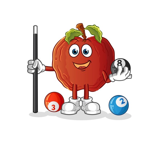 The rotten apple plays billiard character. cartoon mascot vector