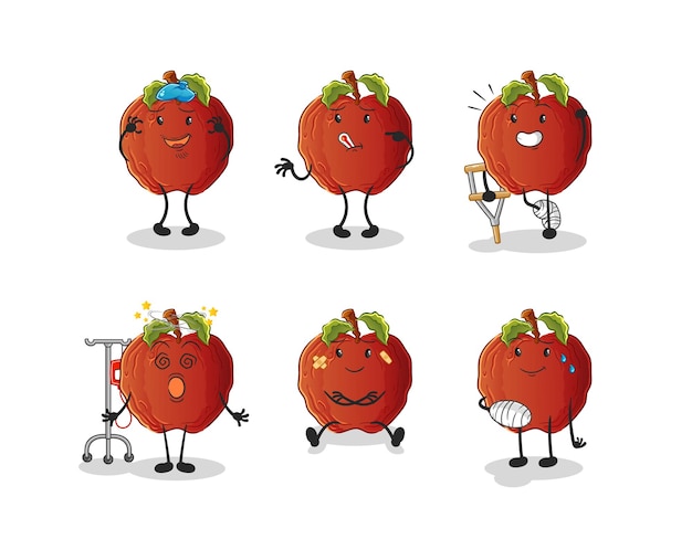 The rotten apple sick group character. cartoon mascot vector