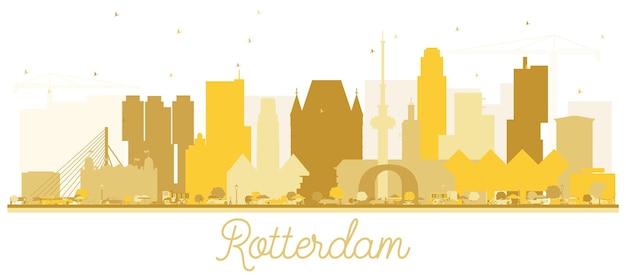 Rotterdam Netherlands skyline Golden silhouette. Vector illustration. Business travel concept. Rotterdam Cityscape with landmarks.