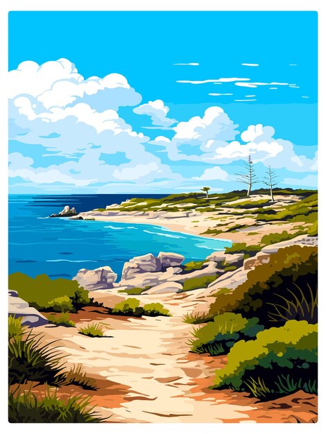 Vector rottnest island australia deco vintage travel poster souvenir postcard portrait painting wpa