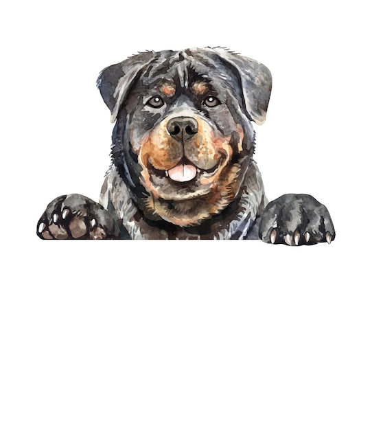 Rottweiler above banner Row of the tops of heads of dog  peeking over a blank white sign