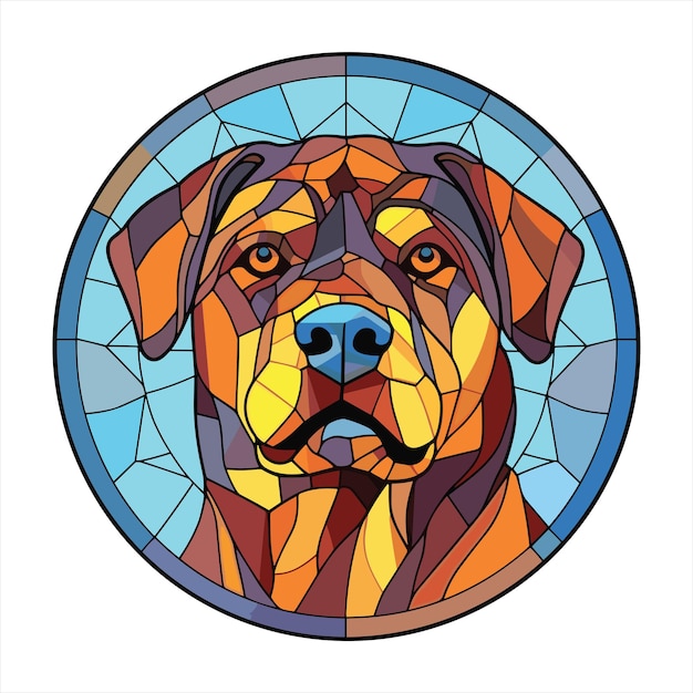 Vector rottweiler dog colorful watercolor stained glass cartoon kawaii clipart animal pet illustration