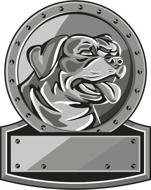 Rottweiler Guard Dog Shield Metallic Circle Retro