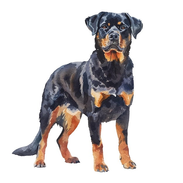 Vettore illustrazione vettoriale del rottweiler in acquerello