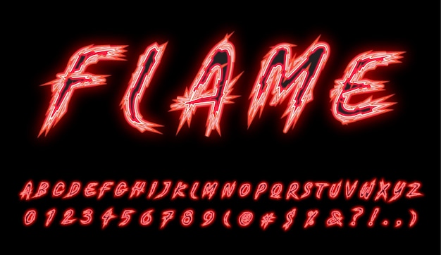 Rough flame style alphabets numbers set