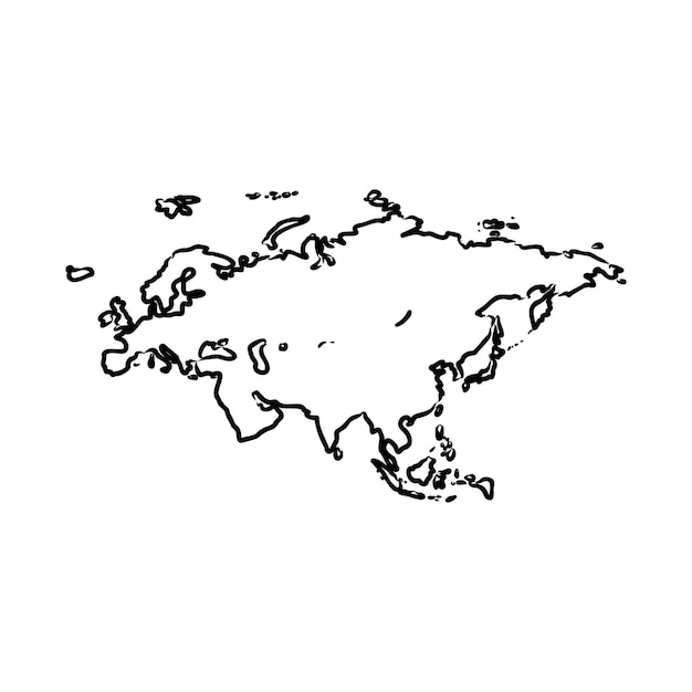 Rough silhouette of europe and asia continent isolated on white vector illustration