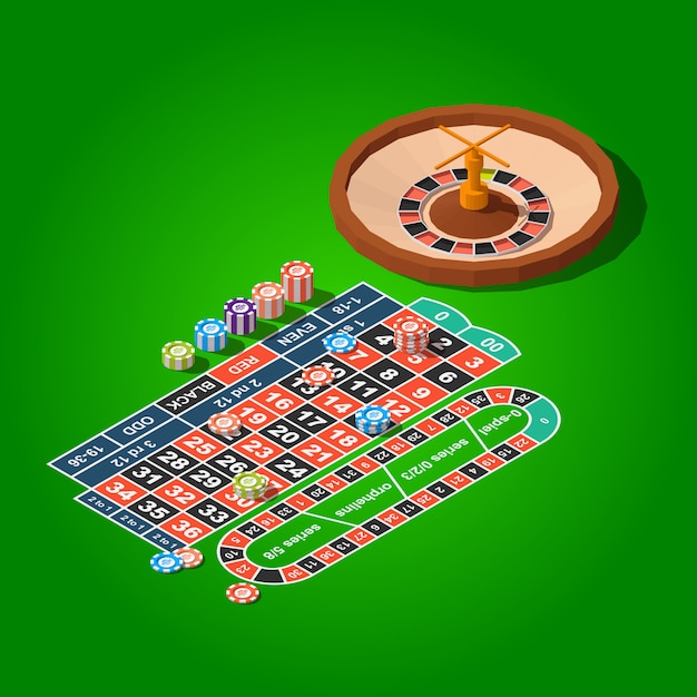 Vector roulette table and chips