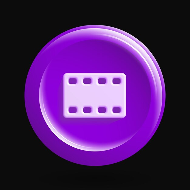 Round 3D Video Icon Purple Movie Button Vector illustration