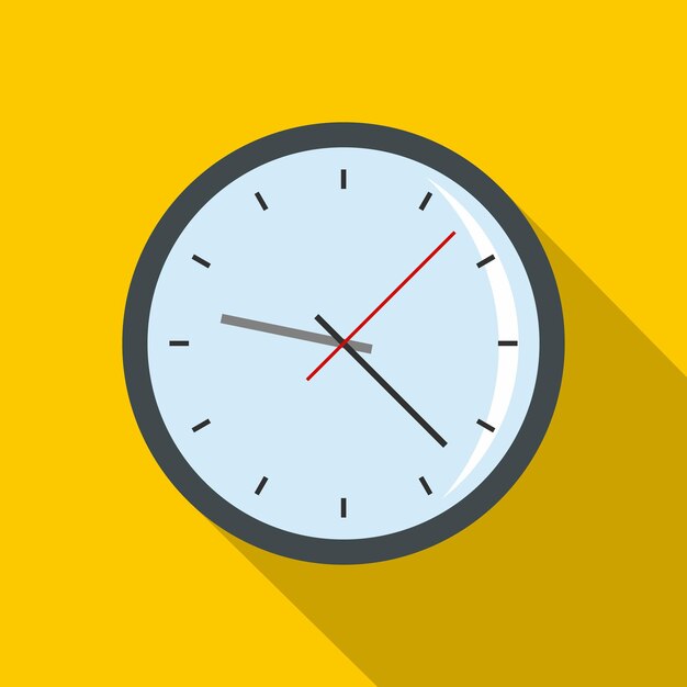 Round analog clock face icon flat illustration of round analog clock face vector icon for web isolated on yellow background