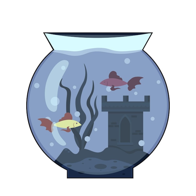 Vector round aquarium with fish