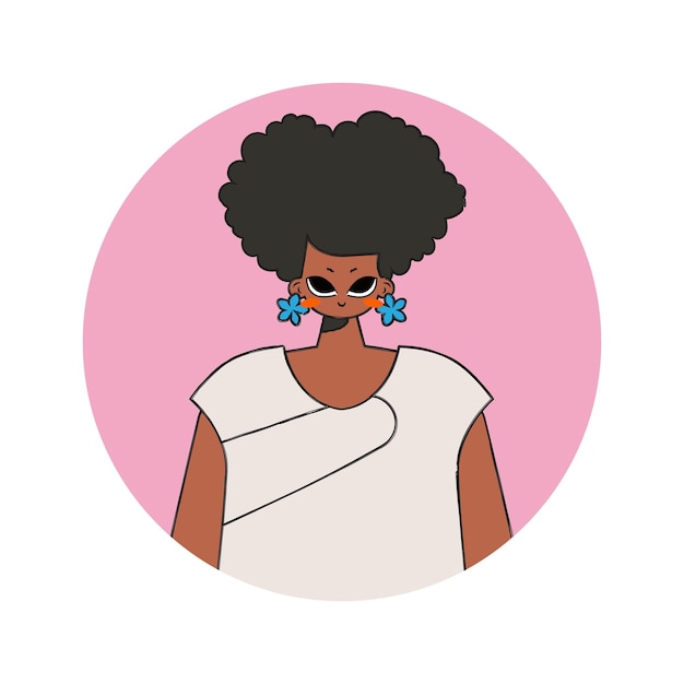 Vector round avatar of a girl in the style of the 80s and 90s