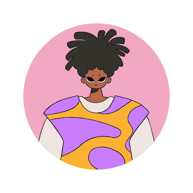 round avatar of a man in the style of the 80s and 90s