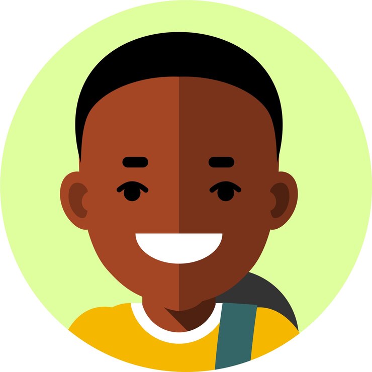 Vector round avatar portrait of elementary student black african american boy in flat style