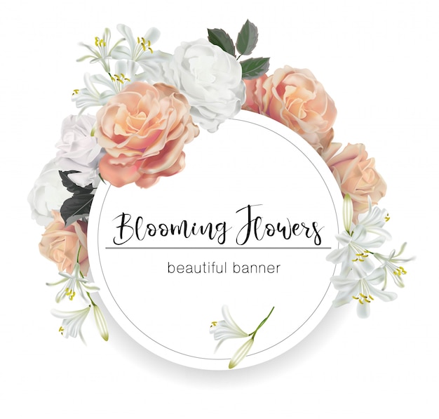 Round banner with roses vector illustration