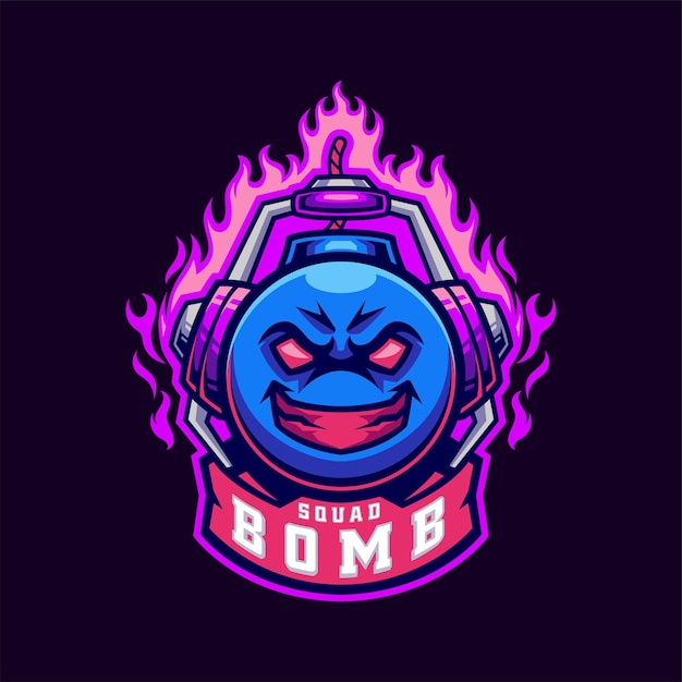 Vettore logo rotondo nero bomb mascot esport per streamer