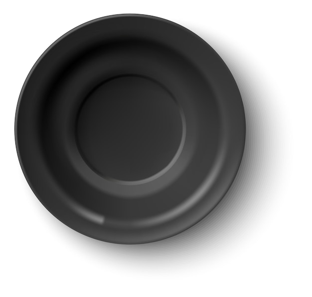 Vector round black dish mockup realistic empty bowl