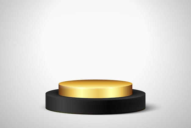 Round black and gold podium on a black background