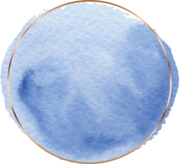 Round blue watercolor frame with golden line