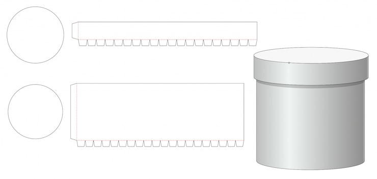 Vector round box and lid die cut template