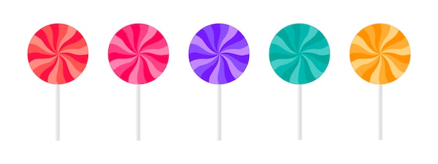 Round bright lollipops on a white background. Flat vector illustration. Collection of lollipops