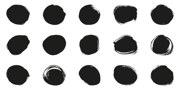 ラウンド ブラシ セット円形の黒グランジ フレーム水彩インク ペイントの渦巻きの抽象的なデザイン