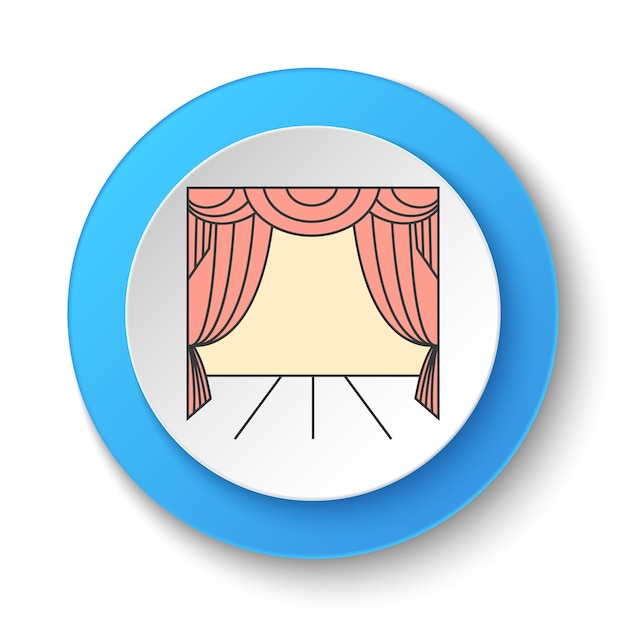 Круглая кнопка для веб-иконы Занавес театра Кнопка баннер круглый значок интерфейс для иллюстрации приложения на белом фоне
