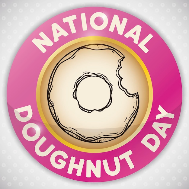 Round button with donut drawing inside it to celebrate Doughnut Day