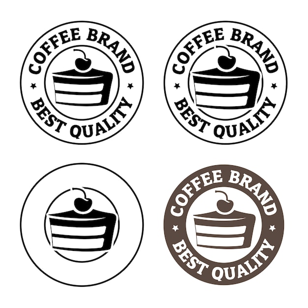 Round Cake and Cherry Icon with Text Set 1