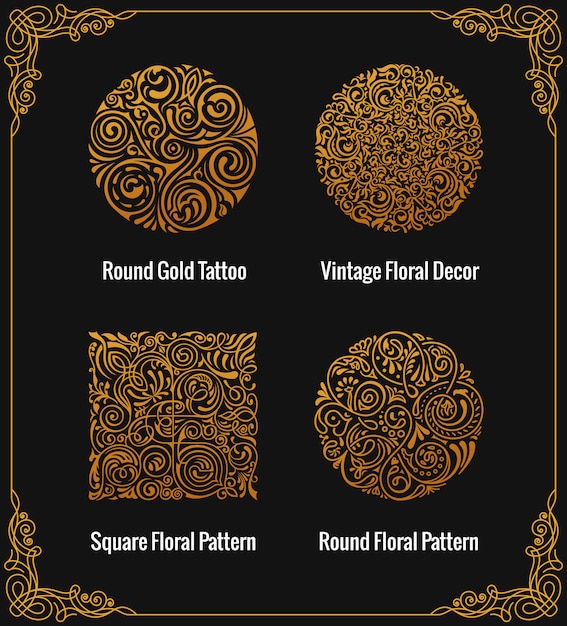 Round calligraphic gold emblems