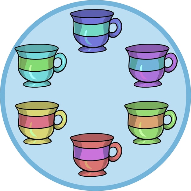 Vector a round card a large set of six cups vector illustration