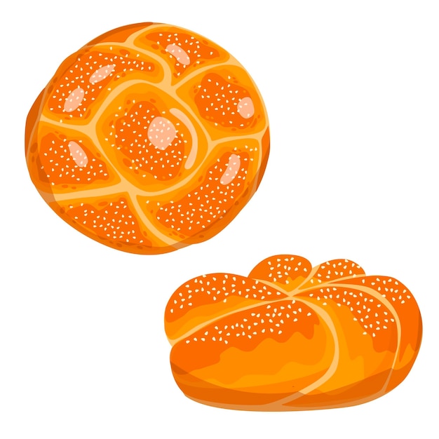 Vector round challah bread vector illustration traditional food for shabbat and major jewish holidays