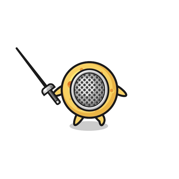 Round cheese earth cartoon as fencer mascot