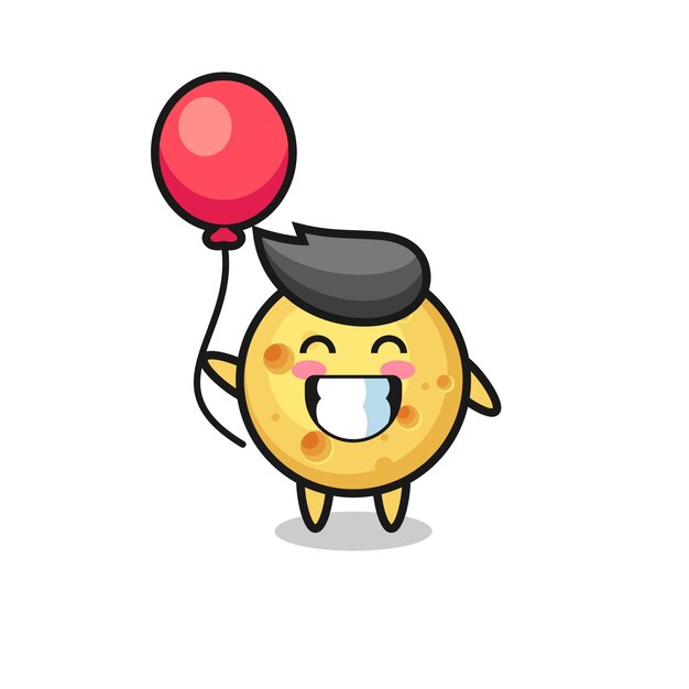 Round cheese mascot illustration is playing balloon , cute style design for t shirt, sticker, logo element