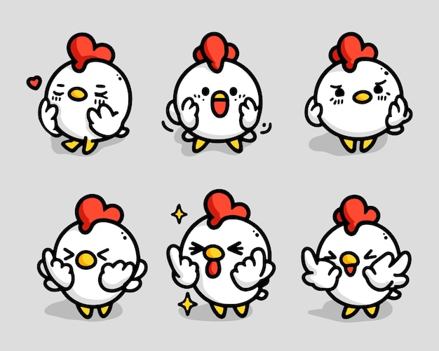 Vector round chicken cute emoji