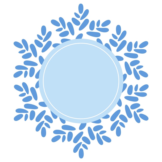 Round Christmas winter decorative snowflake round frame empty blue center decorated greeting card