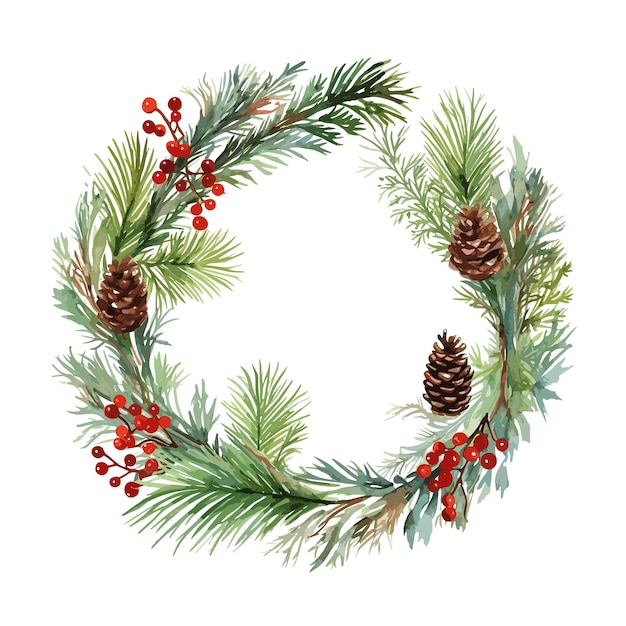 Round Christmas wreath vector watercolor style Vector illustration