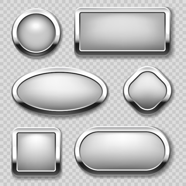 Round chrome button collection on transparent background