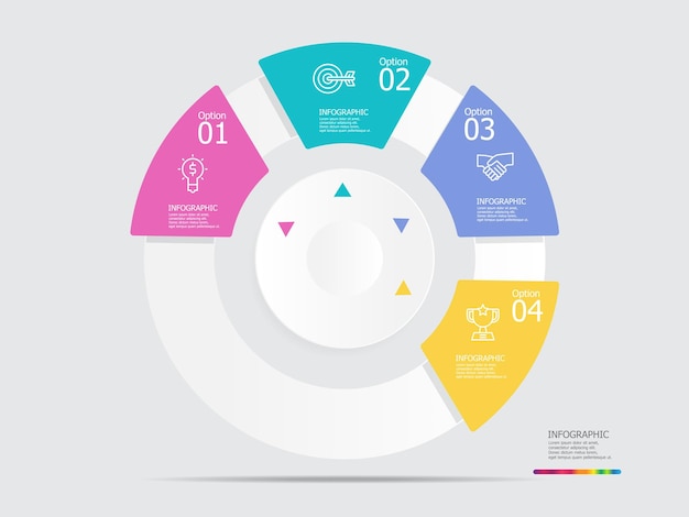 round circle timeline infographic element report background with business line icon 4 steps