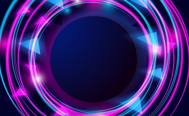 Vector round circle with neon line pink and cyan color and bright glowing effect for nightlife background