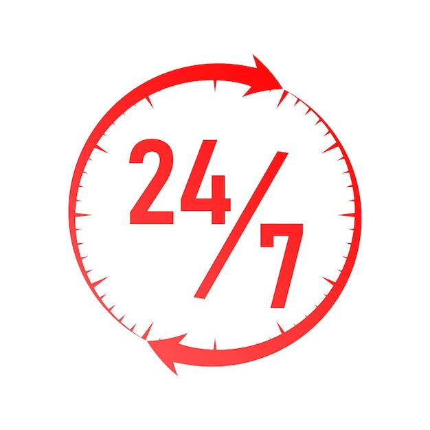 Round the clock, 24/7 service icon, monochrome style. Vector illustration.