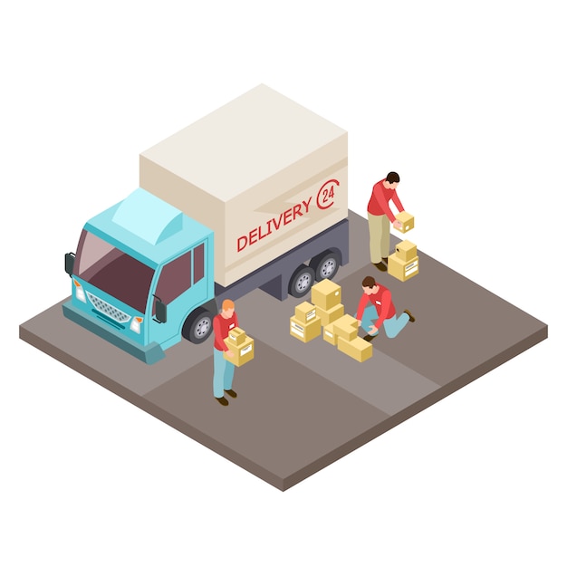 Round the clock delivery service and movers isometric  concept