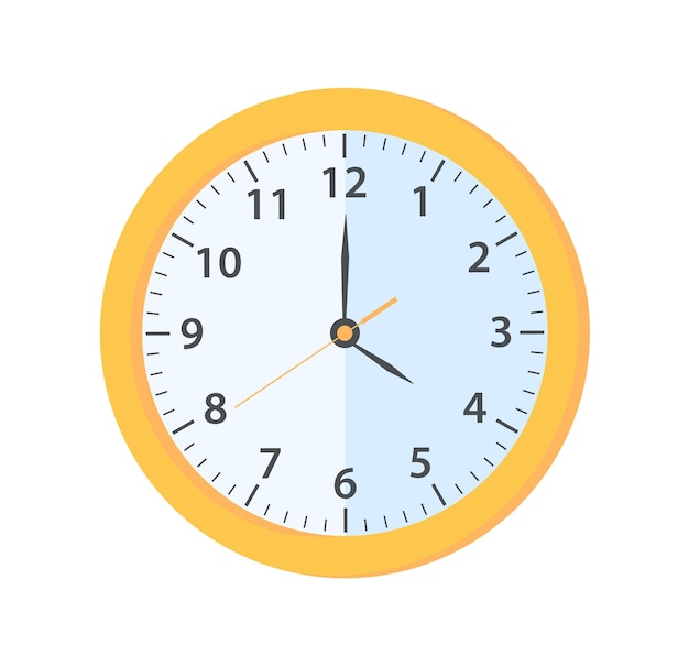 The round clock face shows the scheduled time