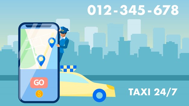 Vector round the clock taxi service advertising banner