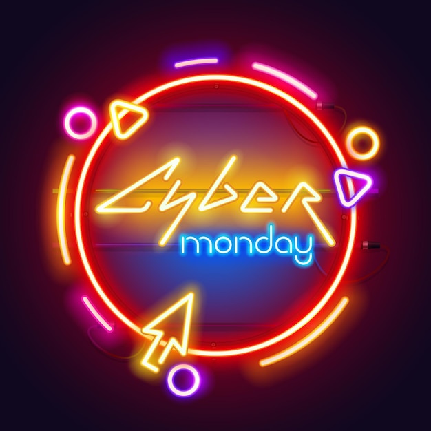 Round Colorful Neon Cyber Monday Sign