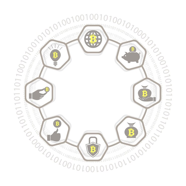 Vector round composition with silhouettes of the bitcoin sign