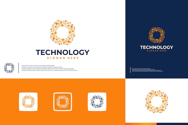 round connection logo electron atom tech logo design template